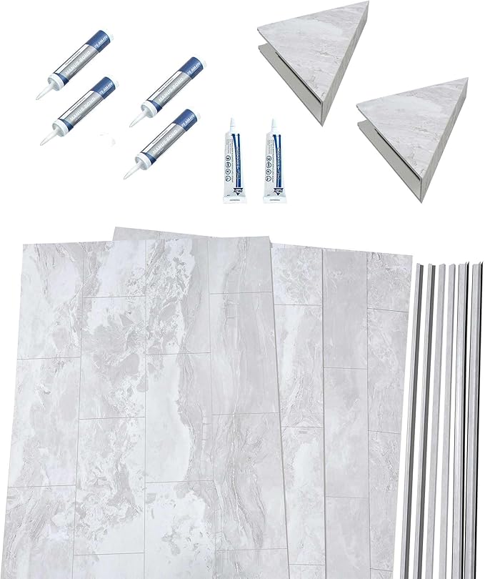 Palisade 78in x 60in x 36in Waterproof Vinyl Shower Surround Kit with Accessories in Urban Fjord