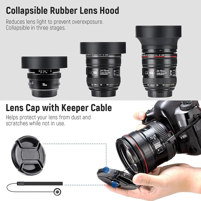 NEEWER 58mm ND Lens Filter Kit: UV, Lens Hood and Lens Cap Compatible - Image 7