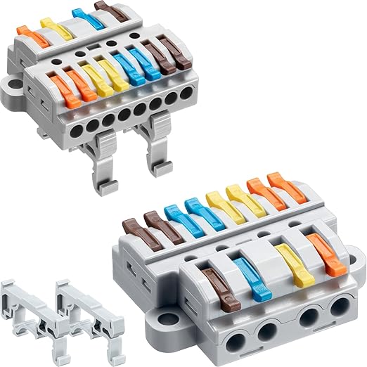 JANDECCN 6pcs DIN Rail Terminal Blocks, DIY Splicing Wire Connectors for Circuit Inline 28-12AWG (4 in 8 Out)