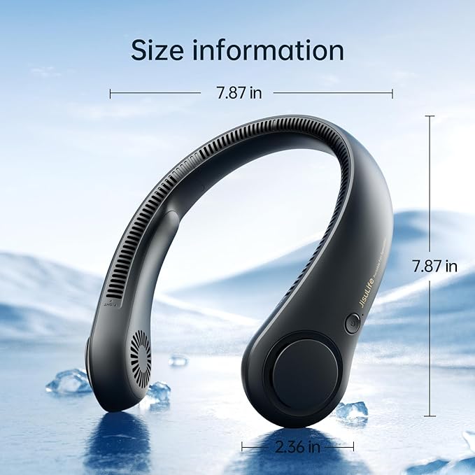 JISULIFE Portable Neck Fan, Hands-Free Bladeless, 5 Speeds, 4000 mAh Battery Operated Wearable Personal Fan, Twistable, Rechargeable, Gift for Women Men-Black
