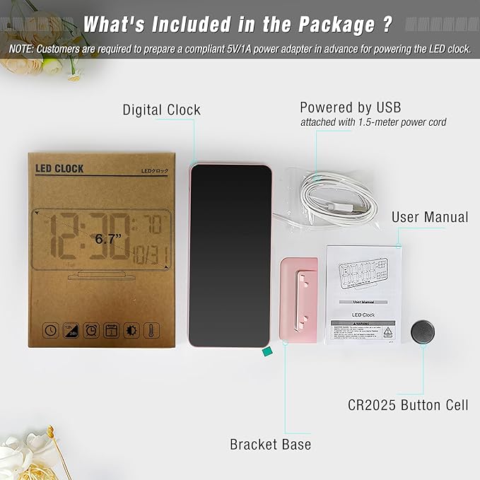 KOSUMOSU Clock for Bedroom, 6.7in Digital Alarm Clock, Auto Dimming, Room Temperature, Day of The Week, Seconds, Date, Alarm Clocks for Bedrooms, Digital Clocks for Living Room