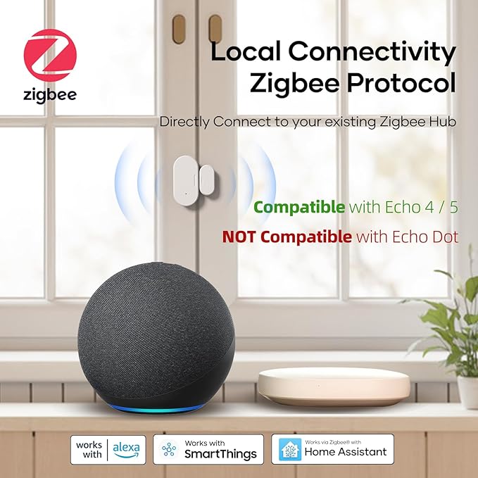 Zigbee Door Sensor 2 Pack, Mini Smart Door Sensor, Home Automation, Kid Safety, Compatible with SmartThings, Alexa, Home Assistant, Aeotec, Hubitat, Homey with Build-in Zigbee Hub, Hub Required