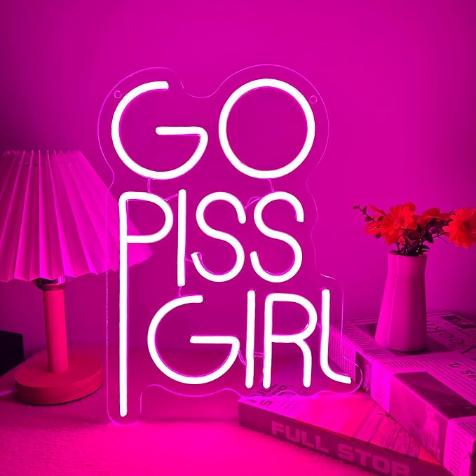 GO PISS GIRL Neon Sign Funny Dimmable LED Light Up Sign Pink Aesthetic Pop by Manimo