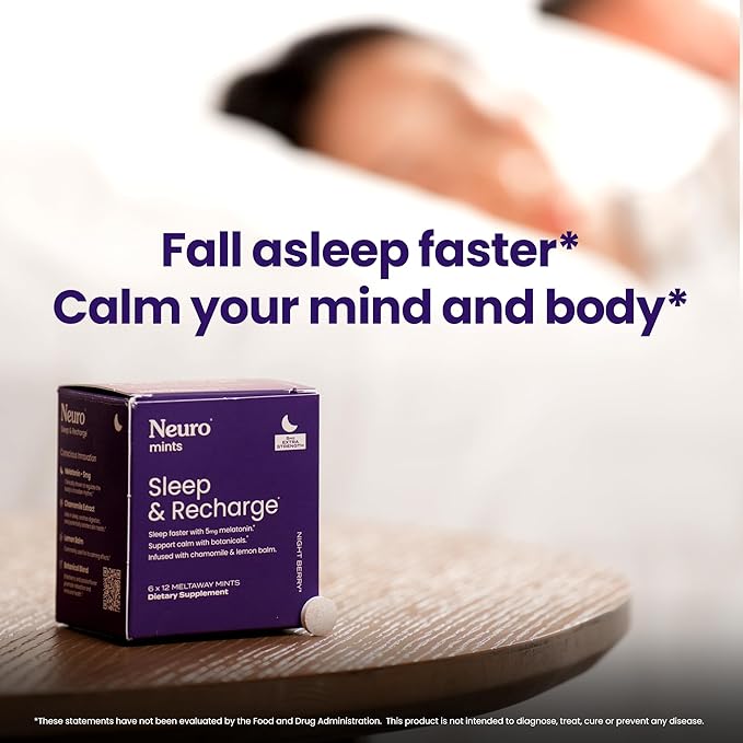 Neuro Sleep & Recharge Meltaway Mints - Contains Melatonin 5mg, Chamomile & Elderberry - Travel Aid for Nighttime Relaxation & Healthy Sleep Cycle - Night Berry 72, ct