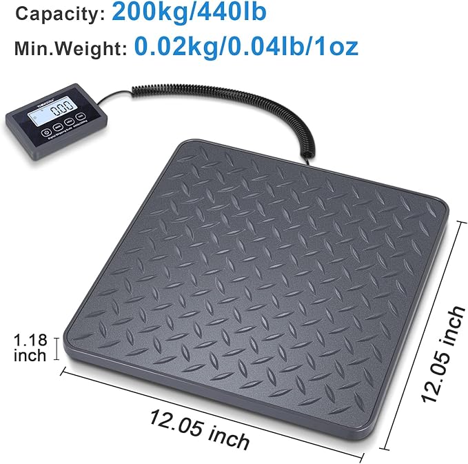THINKSCALE Shipping Postal Scale with Integrated One-Piece Platform, 10g High Accuracy 440lb Capacity for Packages, Small Business & Warehouse, Battery & AC Adapter Included