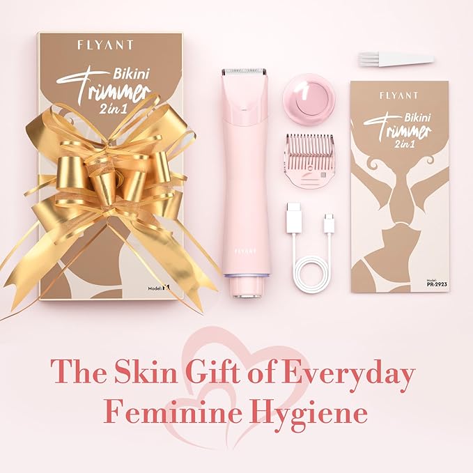 Bikini Trimmer for Women, Flyant 2 in 1 Electric Shaver for Women, Pubic Hair Trimmer Waterproof IPX7 with LED, Bikini Razor for Leg Arm Underarm Bikini Area, Christmas Gifts for Her - Rose Pink