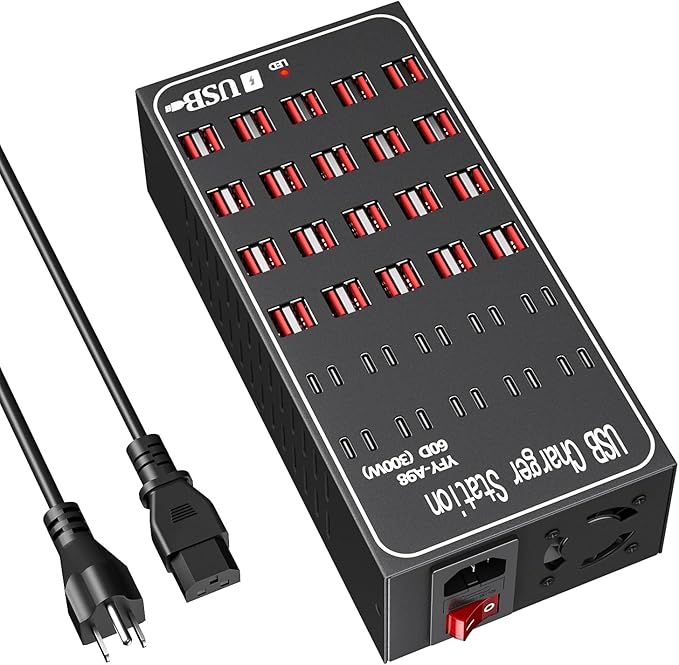 300W USB Charging Station, 60 Port USB C Charger Block, USB Charger hub for Multiple Devices, USB C Multi Charge Compatible with iPhone 17 16 15 14 13, iPad, Samsung Galaxy S23 S24, Pixel