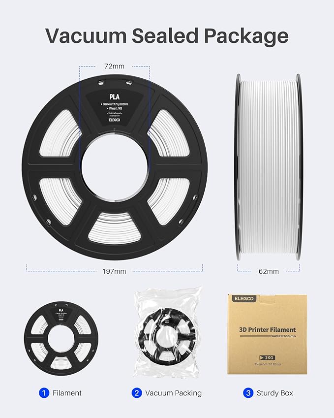 ELEGOO PLA Filament 1.75mm Bundle 4KG, 3D Printer Filament Dimensional Accuracy +/- 0.02mm, 4pcs 1kg Spool(2.2lbs) Fit Most FDM 3D Printers (Black, White, Dark Blue, True Red)