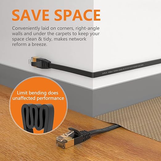 Cat7 20FT-2Pack Ethernet Cable Flat-Black-10Gbps Internet Network Cord - Image 5