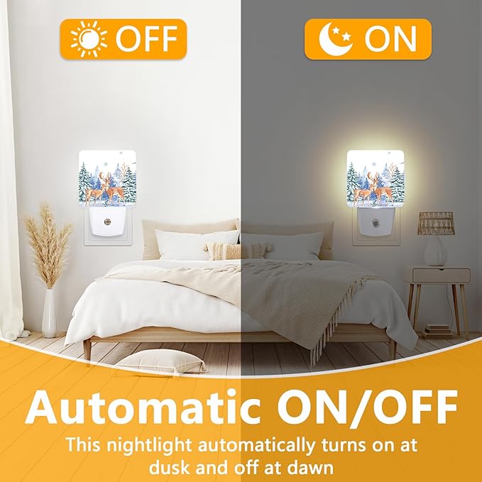 GANTINIR Vintage Deer Forest Night Light, Plug-into Winter Animals Nightlight White LED Lamp, Energy Efficient Decor Desk Lamp for Bedroom Hallway Stairs Bathroom