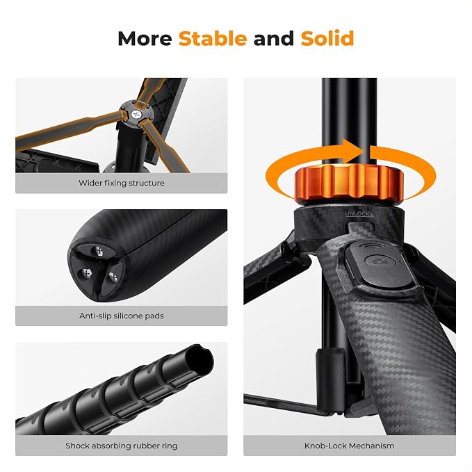 K&F CONCEPT MS08 62'' Phone Selfie Stick Tripod, 2-in-1 Extendable Cell Phone - Image 6