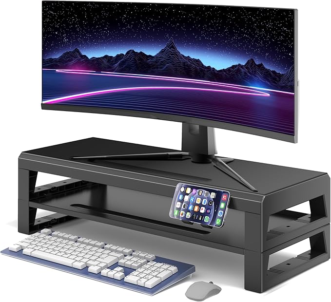 GECKOSTROLL 2-Tier Metal Computer monitor stand Laptop Desk Shelf & Monitor Riser ，21.55 inches long desk riser Monitors/PC/Laptop/Computer Space Saver Organizer (Basic Version, Two-layer 550mm)