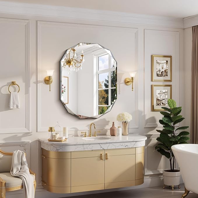 GLASHOM Frameless Bathroom Mirror, 30x40 inch Frameless Wall Mirrors Beveled Edge Wall Mounted, Oval Mirror for Bathroom, Living Room, Over Sink, Entryway Mirror Horizontal or Vertical