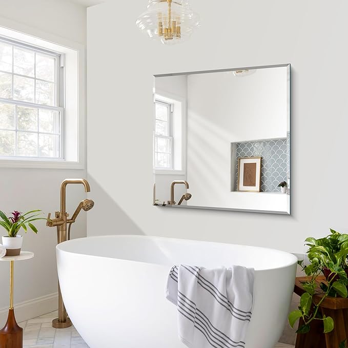 CILIBER Beveled Mirror, 36x36 inch Square Bathroom Mirrors for Wall, 3mm Tempered Glass, Upgraded Shatterproof Frameless Vanity Mirror Over Sink for Bathroom, Bedroom, Living Room and Entryway