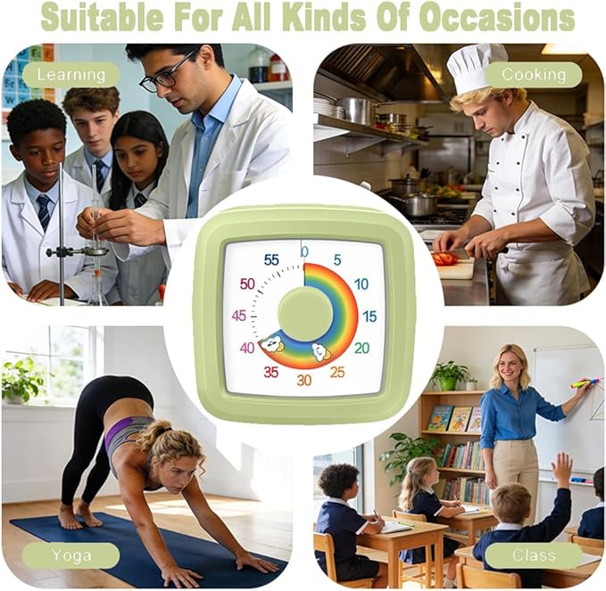 MEPHILIMIA Green Visual Timer 60 Minute Countdown Timer Desk Timer Kids Time Management Tools with Quiet Operation Pomodoro Timer for Home Kitchen Classroom