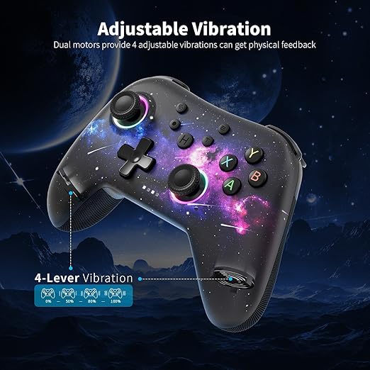 AceGamer Aurora II 2.4G Wireless Bluetooth Controller for PC/Android/Switch/iOS/Switch 2/Steam Deck with Rotary Motors, RGB Hall Effect Joysticks - Upgraded PC Gaming Controller and Back Buttons Lock (Galaxy)