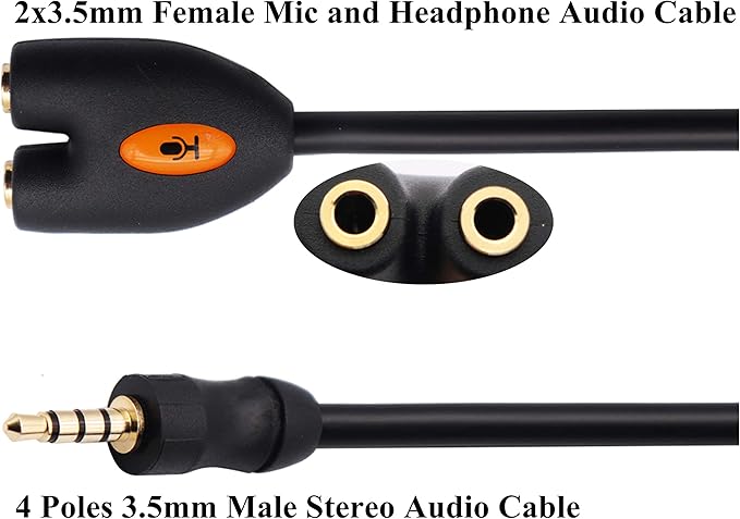 zdyCGTime 3.5mm Audio Headphone Y Splitter Cable 4-Pole 3.5mm AUX Male to 2 Port 3.5mm Female Headset Mic & Stereo Audio Y Splitter Cable for Earphone,for Smartphone, Samsung, LG, (17.5CM)(4Pole)