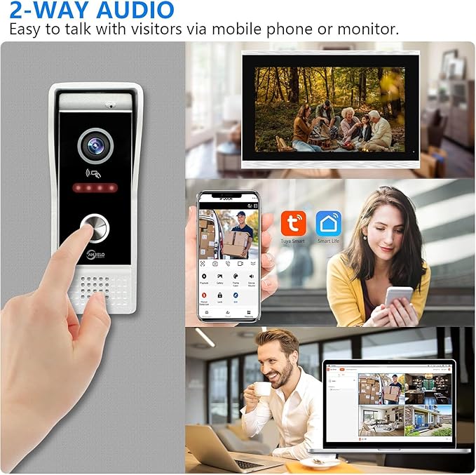 Video Doorbell Intercom System,10 Inches Touch Screen (Silver) Video Doorbell Door Phone System,Support Remote Unlock, Dual-Way Intercom,Night Vision for Villa House Apartment (2-Camera + 1-Monitor)