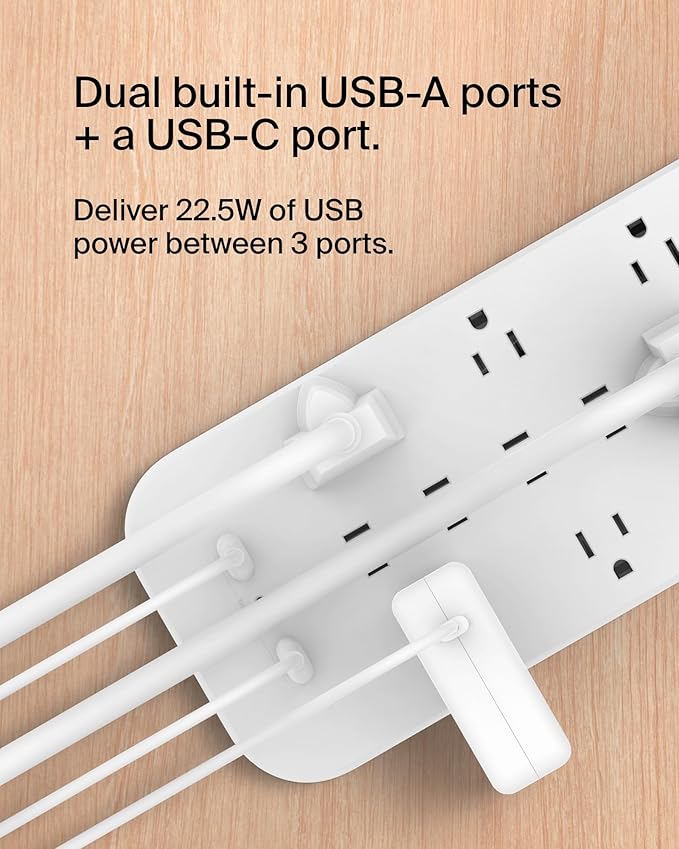 Belkin 12-Outlet Surge Protector Power Strip w/ 12 AC Outlets, 2 USB-A Ports and 1 USB-C Port, 6ft Cable, UL-listed w/ Overload & Overvoltage Protection + On/Off Switch - 3,480 Joules of Protection
