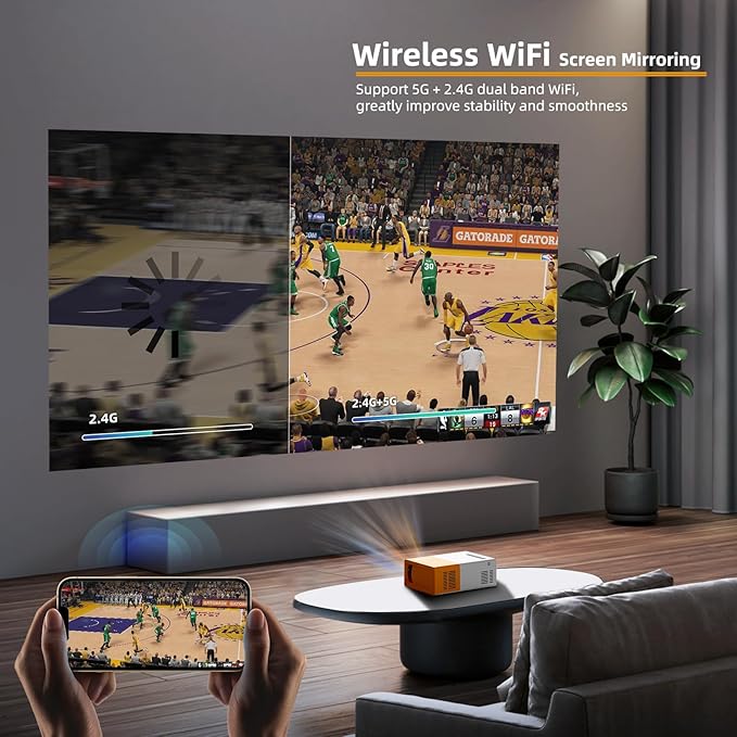 PVO Projector WiFi Portable Mini Projectors 1080P, Phone Screen Can Be Mirrored to Video Projector via WiFi, Movie Projectors Compatible with Smartphone/ Tablet/ Laptop/TV Stick/PS/Type-C/USB Drive