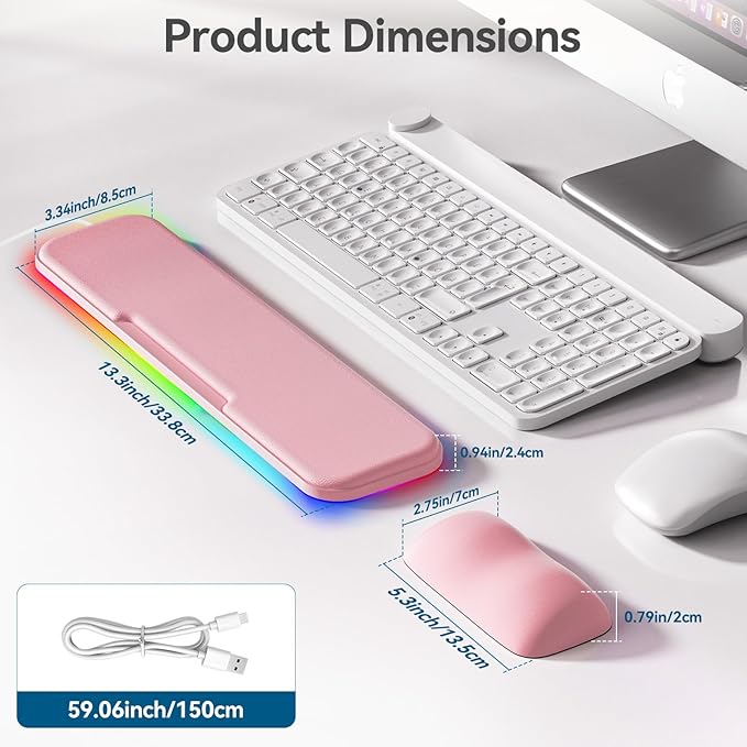 KONDOUND 2-in-1 Heated Wrist Rest Set, Ergonomic Memory Wrist Pad with RGB Lights and Non-Slip Base, Keyboard Mouse Wrist Rest for Computer Laptop Office Work and PC Gaming