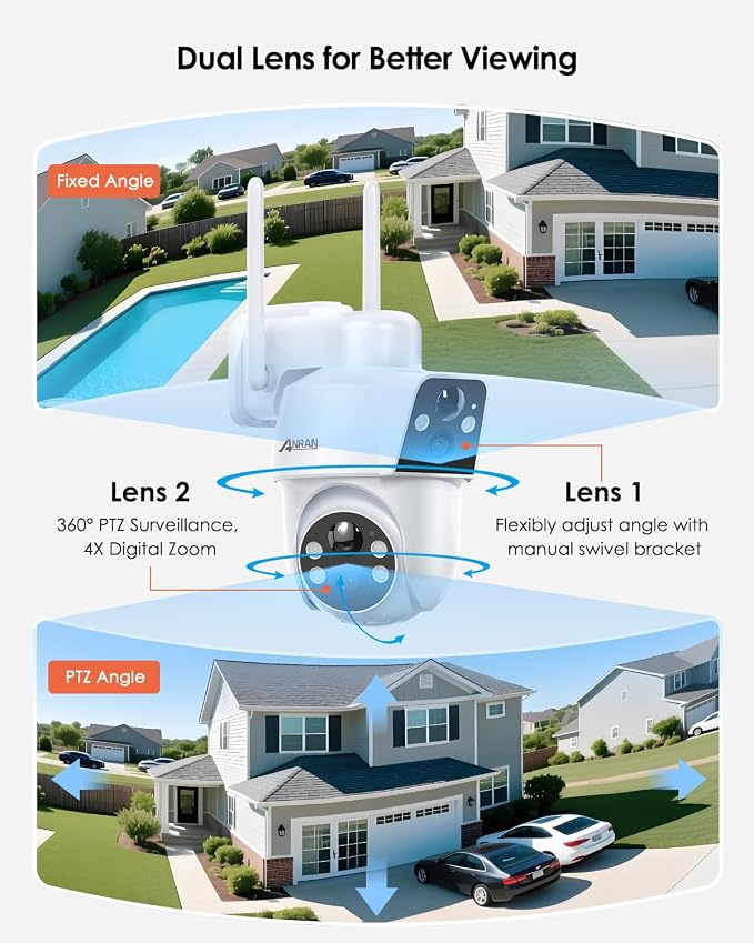 ANRAN Dual-Lens Solar Security Camera, 3MP Wireless Outdoor Camera - Image 2