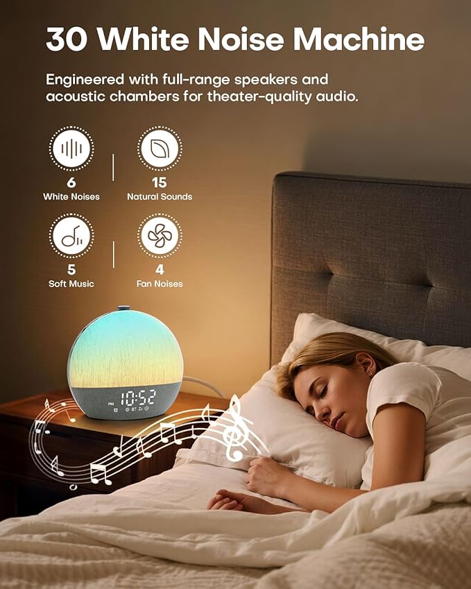 Zelaclock Sunrise Alarm Clock, White Noise Sound Machine, Sunlight Alarm Clocks for Bedrooms, 9 Natural Wake Up RGB Night Light, 30 Soothing Sounds for Heavy Sleepers, Baby, Kids, Adults