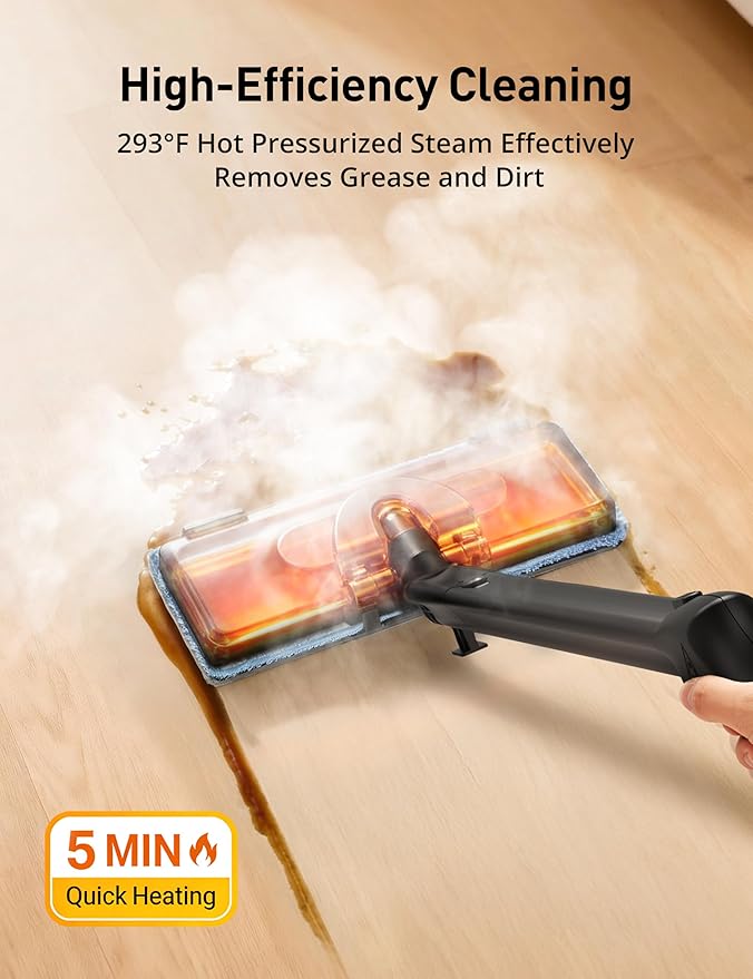 Aspiron Steam Cleaner, 293°F 58 PSI Powerful Multipurpose Handheld Steam Mop for Home Use, 21 Attachments, 50Oz Capacity, Heavy Duty Steamer for Carpets, Floors, Cars, Tiles, Crack Cleaning, Silver