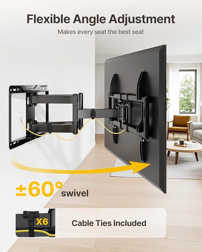 monTEK Heavy Duty TV Wall Mount for 37-90 Inch TVs up to 165lbs, 4X Load Tested, 25.1" Extended Full Motion Dual Articulating Arms, Fits 12/16/18/24" Studs, Tool-Free Tilt/Swivel, Max VESA 600x400mm