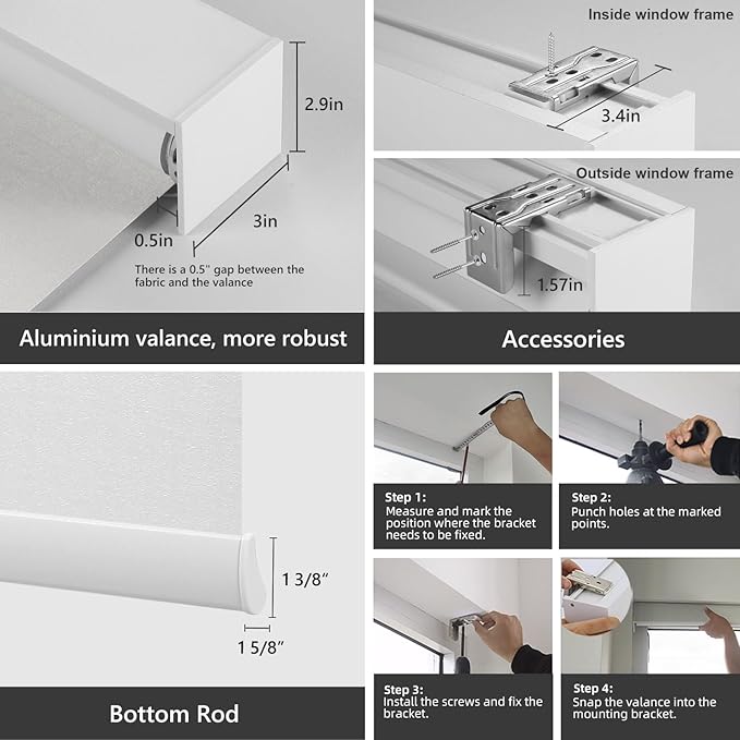 ZSTARR Motorized Smart Blind for Window,Automatic Blackout Roller Shade Compatible, with Remote Control, Child Safety Rechargeable Battery Blind with Valance,Customize (Whitewash Colour)