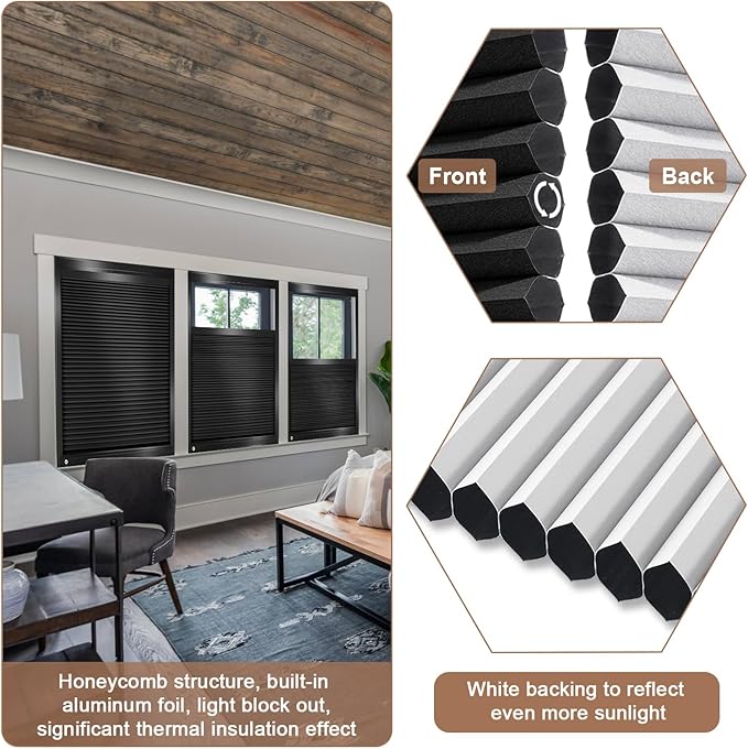 LEXEN Smart Bottom Up Honeycomb Shades WiFi Enabled Motorized Cellular Blinds Works with Alexa/Google Home Easy Install Blackout Honeycomb Blinds with Aluminum Frame Customize Size-White(Black Frame)