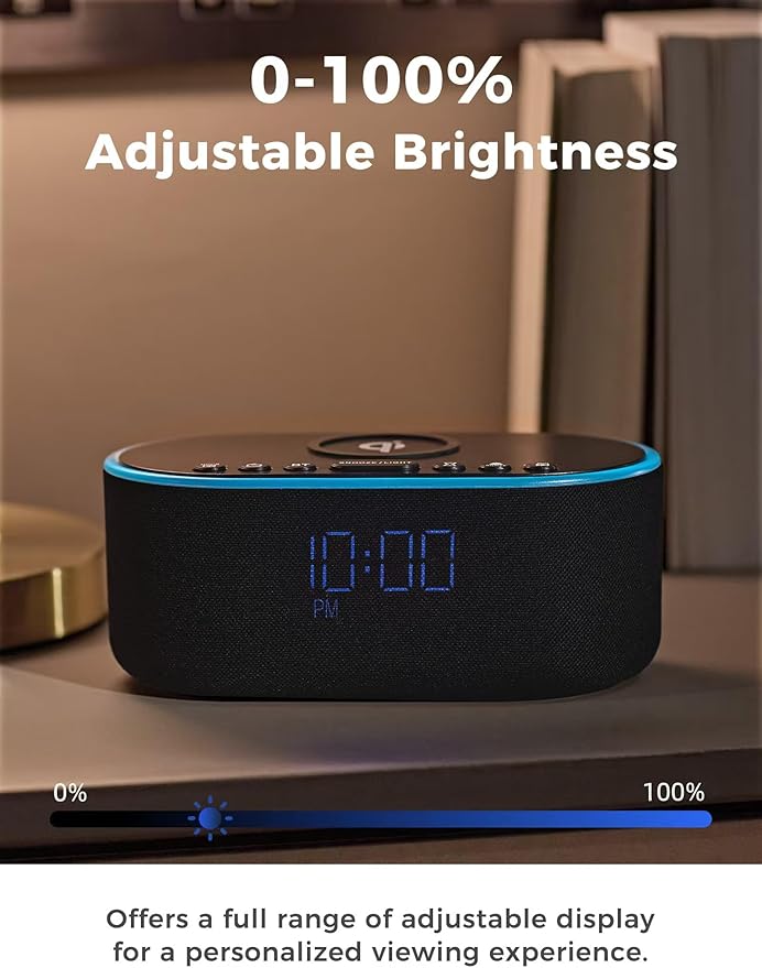 Odokee Wireless Charging Alarm Clock Radio: Qi Certified Fast Wireless Charger for iPhone Samsung - 10W Stereo Bluetooth Speaker - Dimmable Digital Clock with FM Radio for Bedroom Black