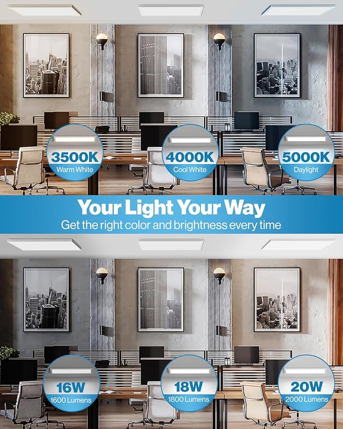 Sunco 2 Pack 1x2 LED Flat Panel Lights, Dual Selectable CCT 3500K/4000K/5000K & Selectable Wattage 16W/18W/20W, 2000 LM, Dimmable Triac, Back-Lit Drop Ceiling Troffer Replacement Light - ETL, FCC