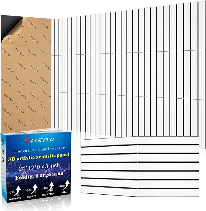 BSHEAD 16 Pack 2-Layer Fold Soundproof Wall Panels, 12 x 12 x 0.41 in Large Sound Proof Foam Panels for Walls, 0.9lb/ft³ High Density, 3D Acoustic Panels,Artistic Noise Dampening Panels White&Black