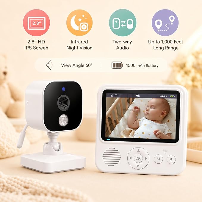 Baby Monitor with Camera and Audio, No WiFi Baby Monitor with 2.8" IPS Screen - Image 2
