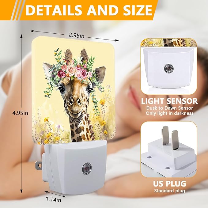GANTINIR Giraffe Flower Night Light, Plug-into Nightlight White LED Lamp, Energy Efficient Decor Desk Lamp for Bedroom Hallway Stairs Bathroom