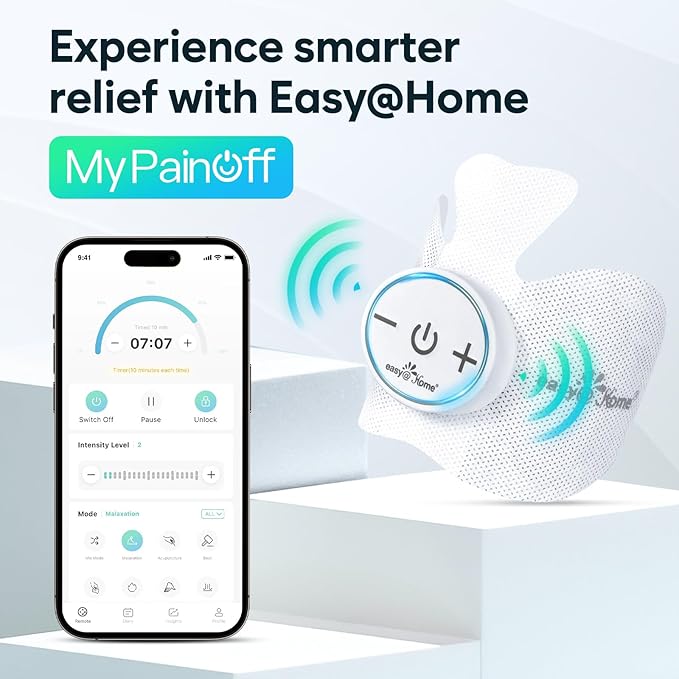 Easy@Home Wireless TENS Unit with APP Remote Control: Back Pain Relief Muscle Stimulator Massager | Powered by MyPainOff App iOS & Android App | Pain Therapy Management EHE015BLE