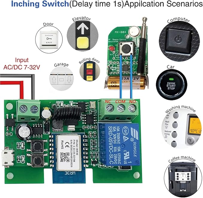 Newgoal WiFi Inching/Selflocking Relay Modules WiFi Momentary Switch with 433 MHz RF Remote Control(Tuya SmartLife APP)