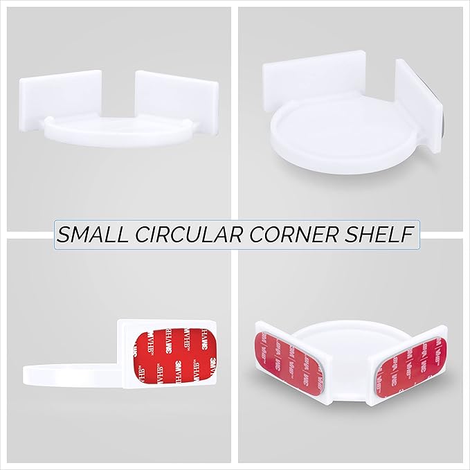 BRAINWAVZ Mini Circular Corner Shelf Mount for Security Cameras, Baby Monitors, Speakers, Plants & More, Universal Holder, Strong Adheasive, No Mess, Screwless (White)