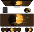 Ergonomic Keyboard Wrist Rest & Mouse Pad Wrist Rest Set, Large XXL Gaming Desk Mat 31.5"x 11.8" with Memory Foam, Easy Typing Pain Relief for Office & Home, African Girl