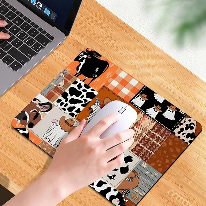 Ghost Cowboy Patchwork Halloween Square Mouse pad, Texture, Waterproof, Anti Slip Rubber Base, Computer Mouse pad, Laptop Mouse pad