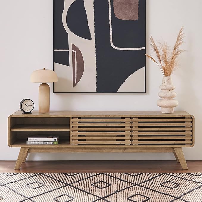 mopio Ensley TV Stand, Mid Century Modern for 55/60/65 inch TV, Farmhouse TV Stand, Entertainment Center with Storage, TV and Media Console for Living Room (Oak, 59" Low)