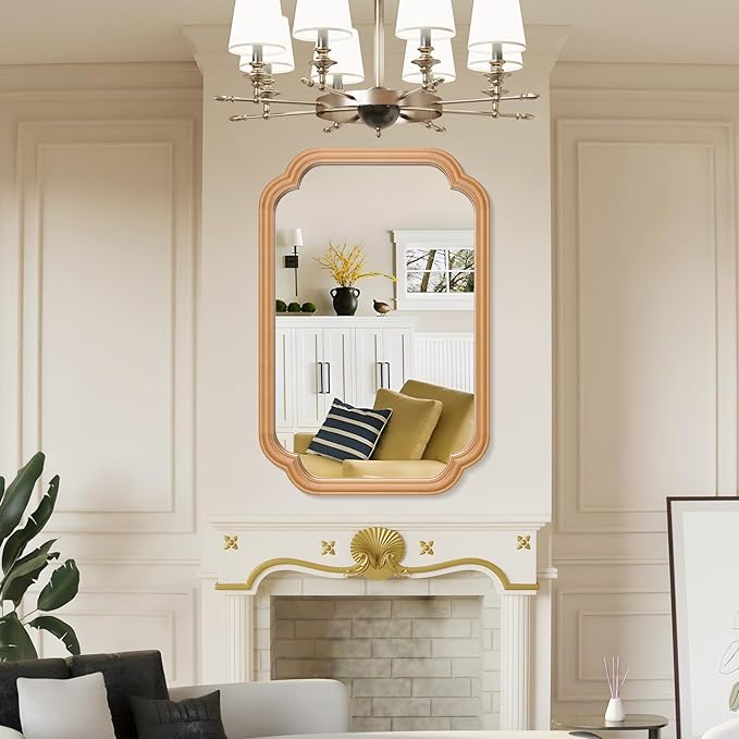 Wood Mirror for Bathroom, 20" x 30" Rectangular Wall Mirror for Bathroom Vanity with Wooden Frame Farmhouse Rounded Corner Wall Mirror Decor (Horizontal/Vertical)