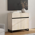Wampat Modern TV Stand for 40 inch TVs, Entertainment Center Console with Adjustable Shelves and Metal Base for Living Room, Bedroom, Light Oak