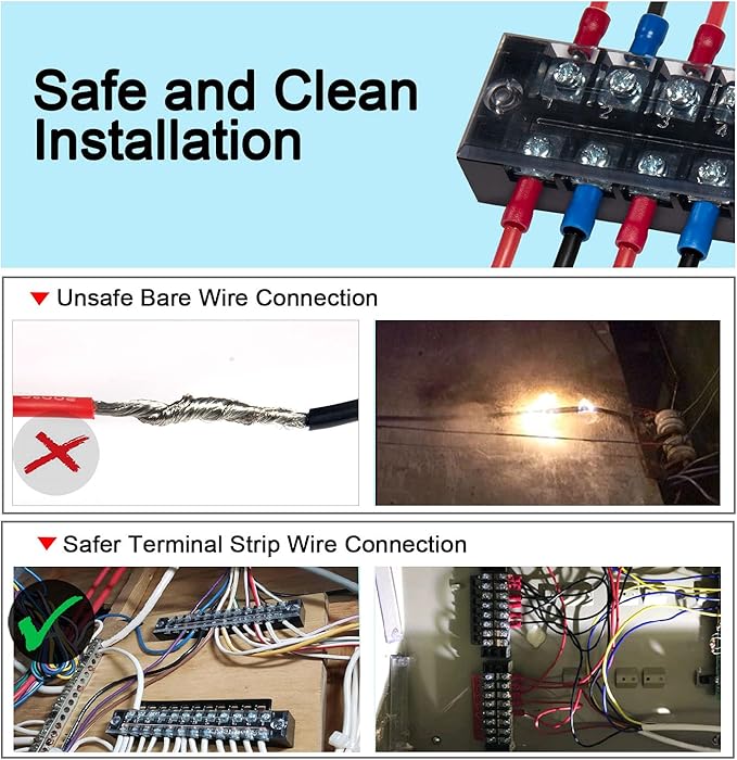 MILAPEAK Terminal Block and Strip - 6 Sets 4/5/6 Positions 600V 15A Dual Row Wire Screw Terminal Strip Block with Cover + 400V 15A Pre-Insulated Terminals Barrier Strips Jumpers (Black & Red)