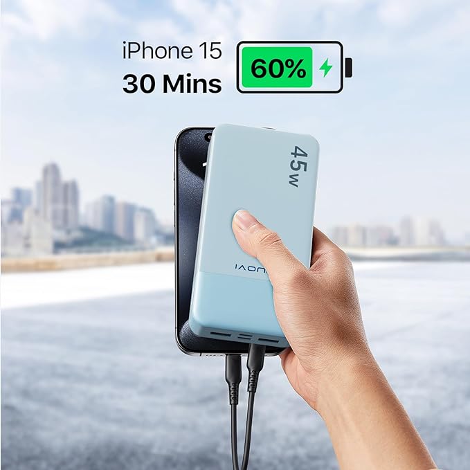 JUOVI J2621 Power Bank Portable Charger,20000mAh 45W PD3.0 QC 4.0 Fast Charging Battery Pack with LED Display,2 USB-C,2 USB-A for iPhone Tablet MacBook