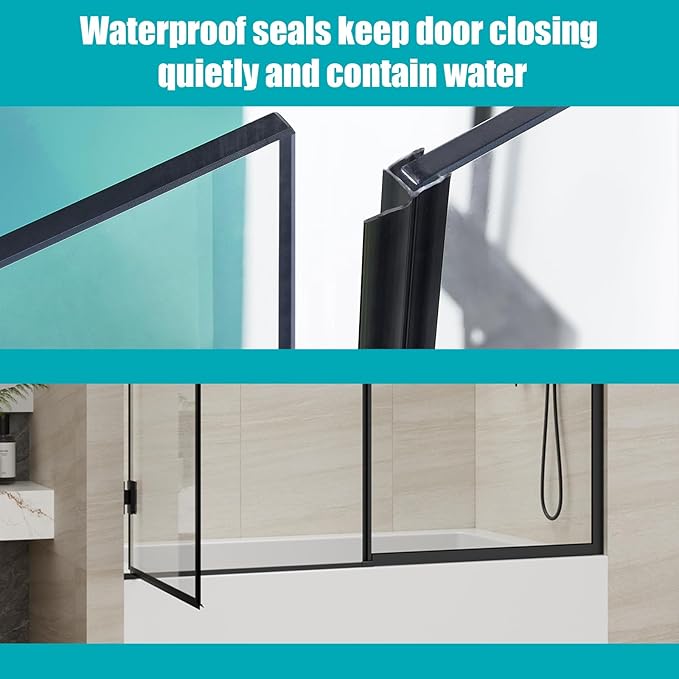 Pivot Swing Bathtub Door, Adjustable Width 60" W x 59" H Semi-Frameless Shower Glass Door with 5/16 in (8mm) Clear SGCC Tempered Glass with Nano Easy-Clean Coating (Matte Black)