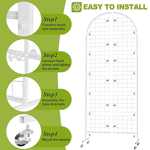 VGMiu Grid Wall Panel 1PCS Display Stand 2.6' x 5.8' FT White Grid Wall Panels Movable Retail Display Racks Floorstanding Gridwall Heavy Duty with Wheel for Art Craft Photo Displays Fair Trade Show