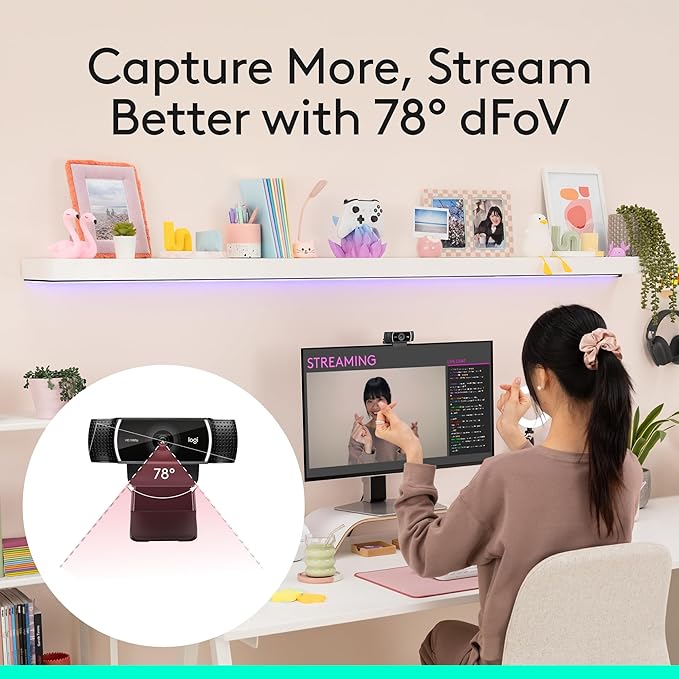 Logitech C922x HD Pro PC Webcam, Full HD 1080p/30fps or 720p/60fps Video, HD Light Correction, Works with Microsoft Teams, Google Meet, Zoom, Nintendo Switch 2’s new GameChat mode, Mac/Tablet- Black
