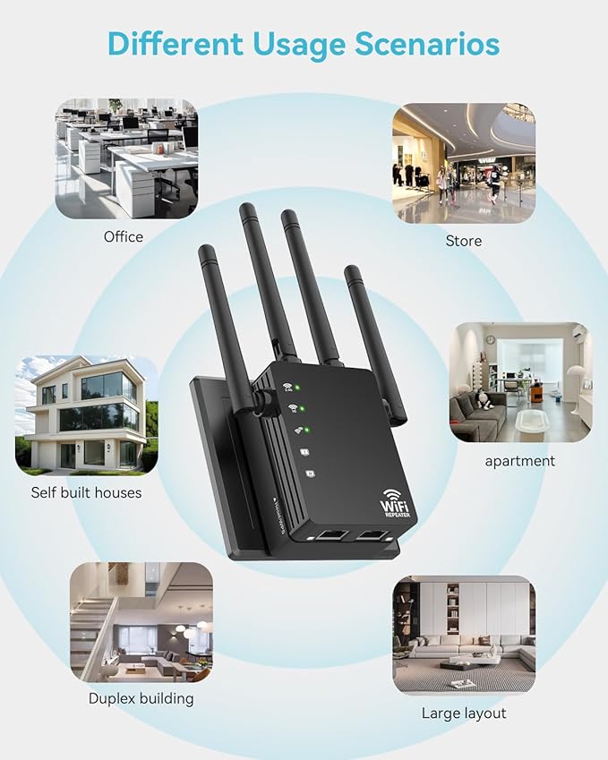 105-Device Compatible WiFi Extender Signal Booster, WiFi Extender, 12880 Sq.Ft Long Range, Dual Band 5GHz/2.4GHz 1200Mbps, Simple Installation for Home & Outdoor